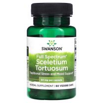 Swanson, Full Spectrum Sceletium Tortuosum, 50 mg, 60 Veggie Caps. Bevordert rust en een heldere geest. Zuid-Afrikaans kruid dat bekend staat als Kanna of Kauwgoed. Levert 50 mg per portie. Kanna vermindert angstgevoelens en stress.