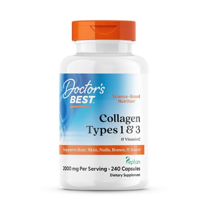 Doctor's Best Collagen Types 1 and 3 and Vitamin C, 2,000 mg Per Serving, 240 Capsules Doctor's Best Collagen Types 1 and 3 and Vitamin C, 2,000 mg Per Serving, 240 Capsules