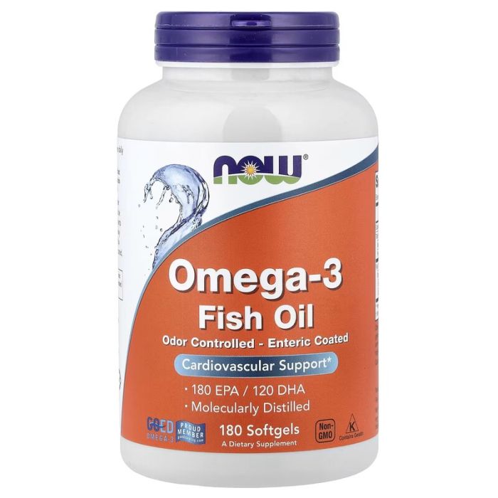 NOW Foods, Omega-3 Fish Oil, 180 Softgels enteric coated