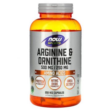 NOW Foods, Sports, Arginine & Ornithine, 500 mg /250 mg, 250 Veg Capsules