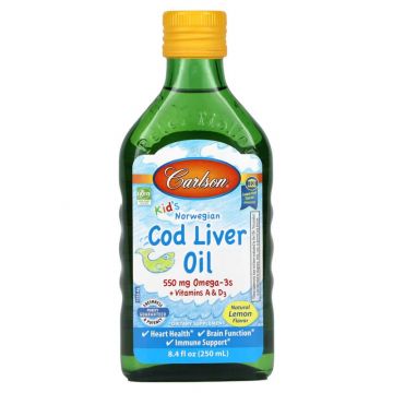 Carlson, Kid's Norwegian, Cod Liver Oil, Natural Lemon, 8.4 fl oz (250 ml)
