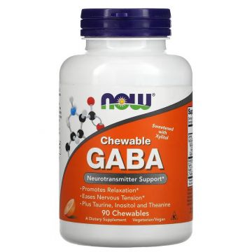 Chewable GABA, Orange Flavor,  kauwtabletten Gaba, sinaasappel smaak, NOW Foods