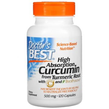 Doctor's Best, High Absorption Curcumin 500mg with BioPerine, 120 capsules