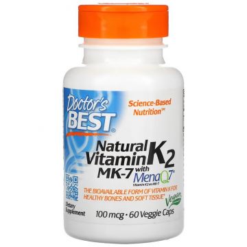 Doctor's Best, Natural Vitamin K2 MK-7 with MenaQ7, 100 mcg, 60 Veggie Caps