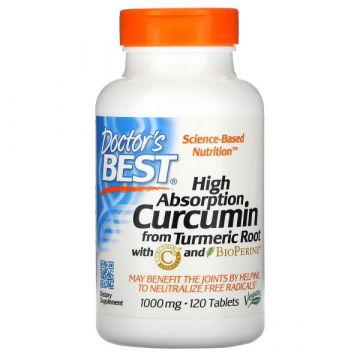 DOCTOR'S BEST HIGH ABSORPTION CURCUMIN FROM TURMERIC ROOT WITH C3 COMPLEX & BIOPERINE, 1000 mg - 120 tabletten