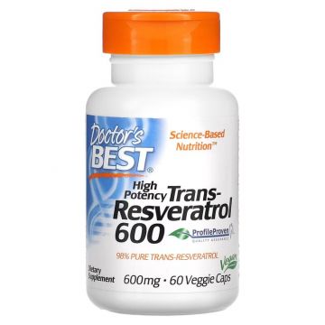 Doctor's Best High Potency Trans-Resveratrol 600 levert zeer geconcentreerde hoeveelheden trans-resveratrol (98% zuiver) uit de wortel van de Japanse duizendknoop (Polygonum cuspidatum). Trans-resveratrol is een unieke antioxidant die de bloed-hersenbarri
