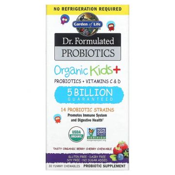 Garden of Life, Dr. Formulated Probiotics, Organic Kids +, Tasty Organic Berry Cherry, 30 Yummy Chewables. 658010121194
