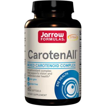 Jarrow Formulas® CarotenAll®, een gemengd antioxidant carotenoïdencomplex met de belangrijkste carotenoïden uit fruit en groenten, ondersteunt het gezichtsvermogen en de gezondheid van hart en bloedvaten. 
