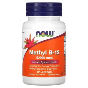 Methyl B12 with Folic Acid 5000 mg NOW Foods: Vitamine B12 mét Foliumzuur - Zuigtablet (5000 mcg)