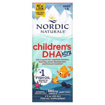 Nordic Naturals, Children's DHA Xtra, Ages 1-6, Berry Punch, 880 mg, 2 fl oz (60 ml)