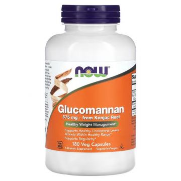 NOW Foods Glucomannan 575 mg (180 capsules), 733739065124, Oplosbare vezel uit konjac-wortel