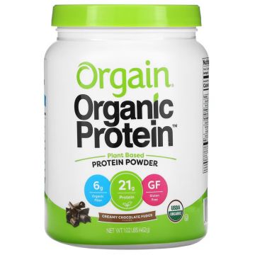 Orgain, Organic Protein Powder, Plant Based, Creamy Chocolate Fudge, 1.02 lb (462 g). 851770003919