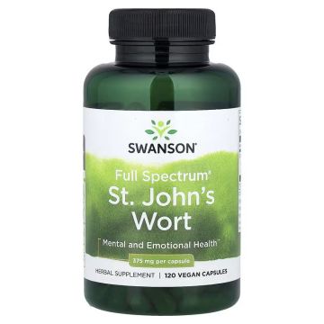 St. John's Wort, Swanson. Sint-janskruid is een kruidensupplement dat de stemming ondersteunt en het emotionele welbevinden bevordert, vooral in tijden van stress en angst.