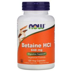 Betaine HCL 648 mg, 120 veg capsules, Now Foods