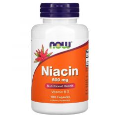 NOW Foods, Niacin, 500 mg, 100 Capsules. Niacine, ook bekend als vitamine B3, is een belangrijke voedingsstof. Elk deel van je lichaam heeft het nodig om goed te functioneren. Als supplement kan niacine helpen bij het verlagen van cholesterol, het verlich