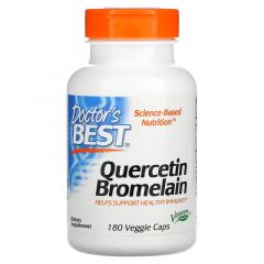 Doctor's Best, Quercetin Bromelain, 180 Veggie Caps. Dit product bevat naast quercetine ook bromelaïne om de cellen te helpen beschermen tegen oxidatieve schade en de normale werking van het immuunsysteem te ondersteunen.